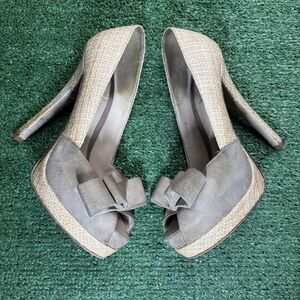 Fendi Cream Bow Peep Toe Slingback Platform High Heels Authentic 38 / 8